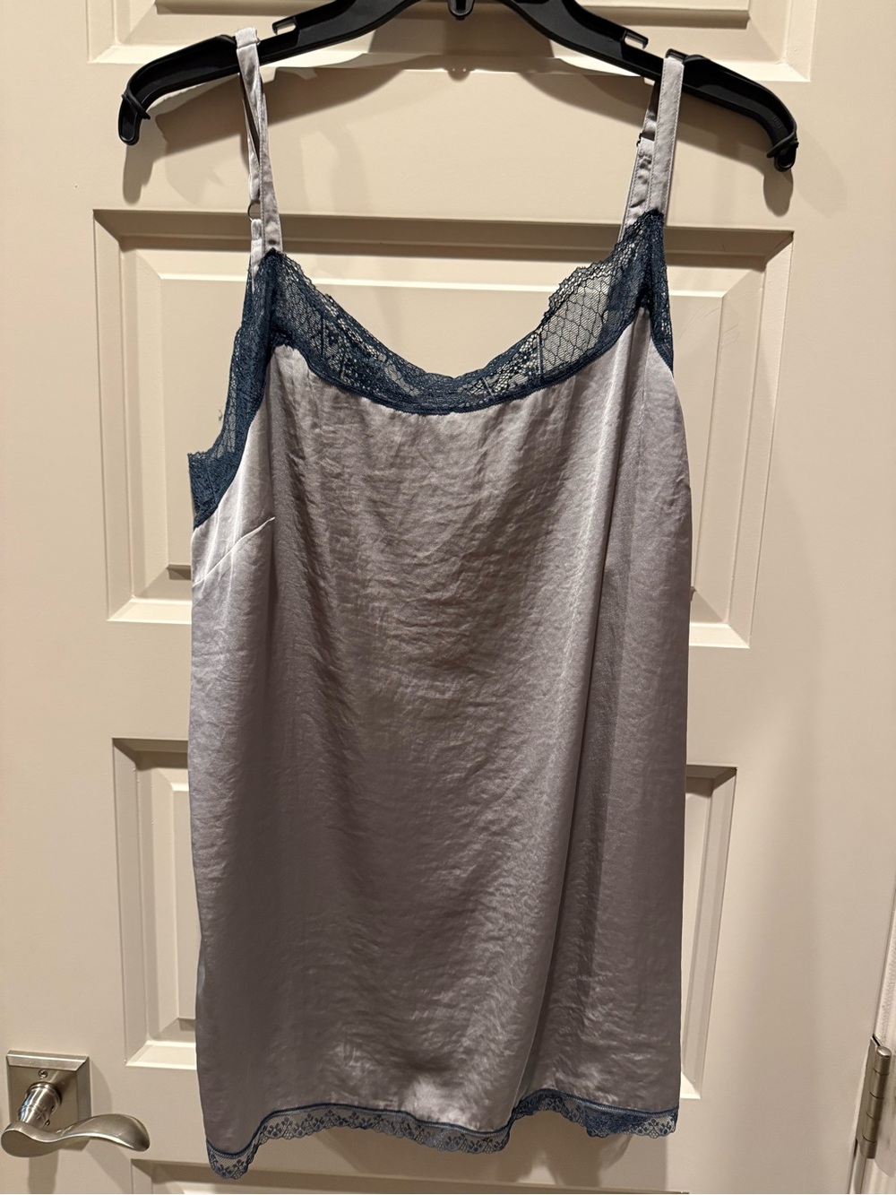 Silk-Feel Lace Trim Slip Dress — Silver Gray
